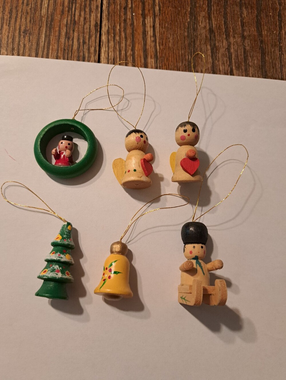 Vintage Wood Christmas Ornaments Lot 6 Hand Painted Wooden Rustic Farmhouse